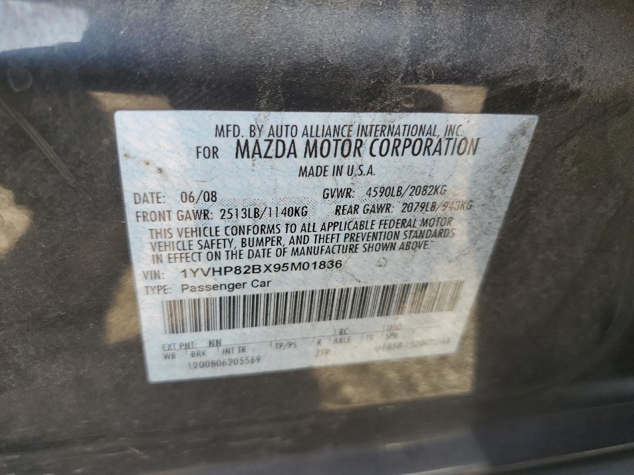 2009 Mazda 6 S VIN: 1YVHP82BX95M01836 Lot: 89683105