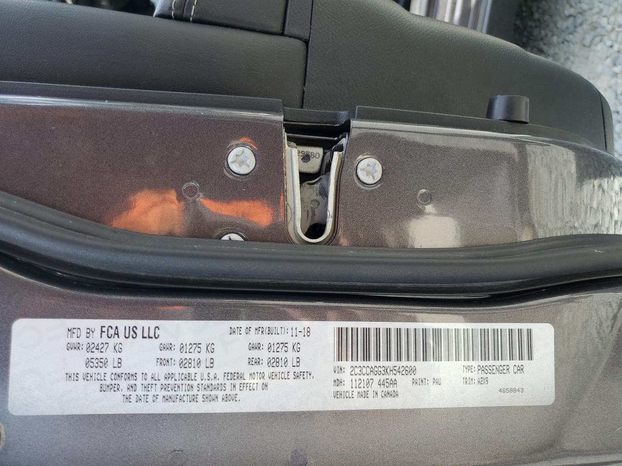 2019 Chrysler 300 S VIN: 2C3CCAGG3KH542600 Lot: 80550735