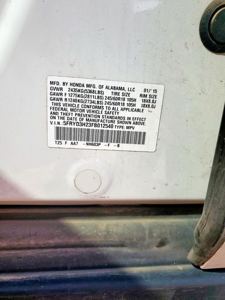 2015 Acura Mdx VIN: 5FRYD3H23FB012540 Lot: 80917725