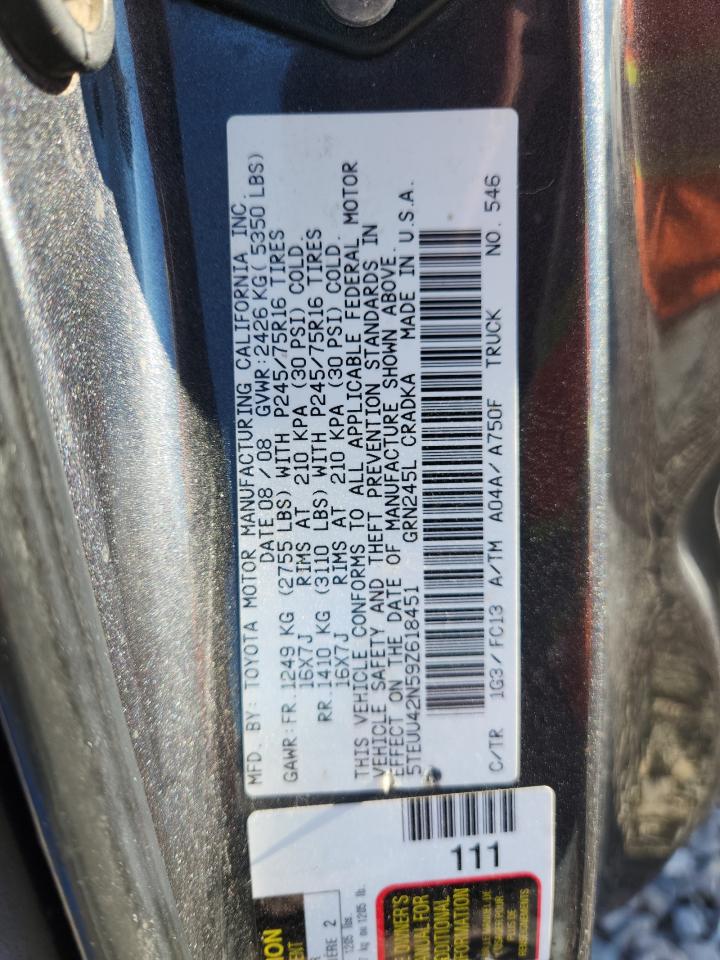 2009 Toyota Tacoma Access Cab VIN: 5TEUU42N59Z618451 Lot: 84049515