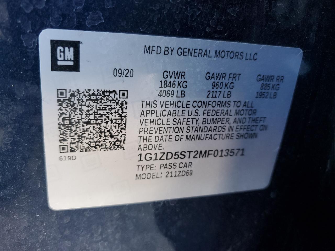 2021 Chevrolet Malibu Lt VIN: 1G1ZD5ST2MF013571 Lot: 80751505