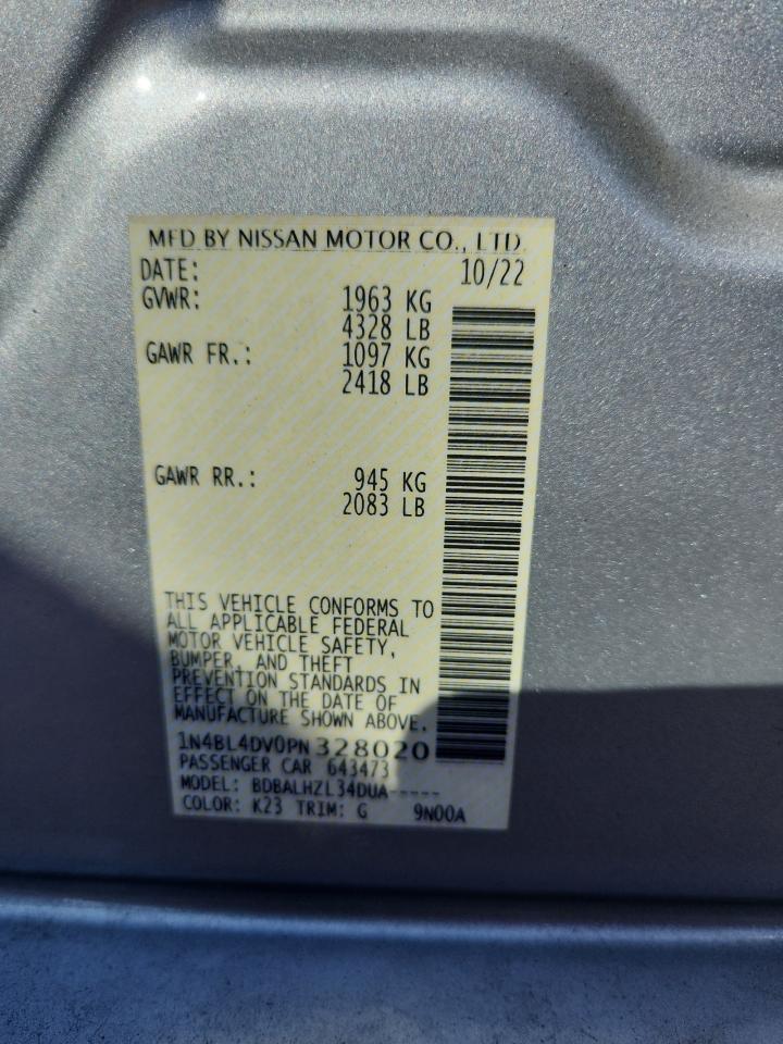 2023 Nissan Altima Sv VIN: 1N4BL4DV0PN328020 Lot: 80109395