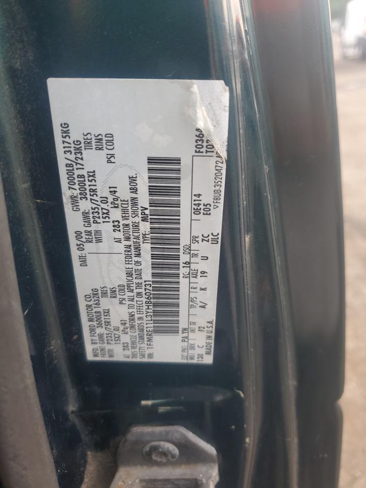 2000 Ford Econoline E150 Wagon VIN: 1FMRE11L3YHB60731 Lot: 84413255