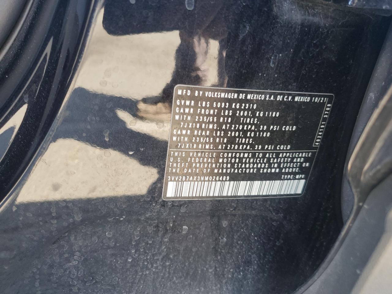 2022 Volkswagen Tiguan Se VIN: 3VV2B7AX3NM026489 Lot: 81890095