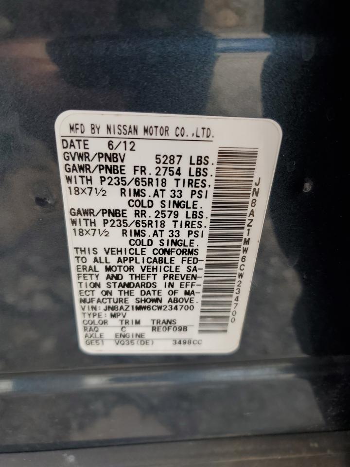 2012 Nissan Murano S VIN: JN8AZ1MW6CW234700 Lot: 81774815