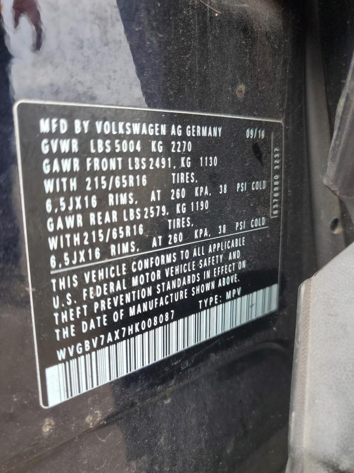 2017 Volkswagen Tiguan S VIN: WVGBV7AX7HK008087 Lot: 82080605