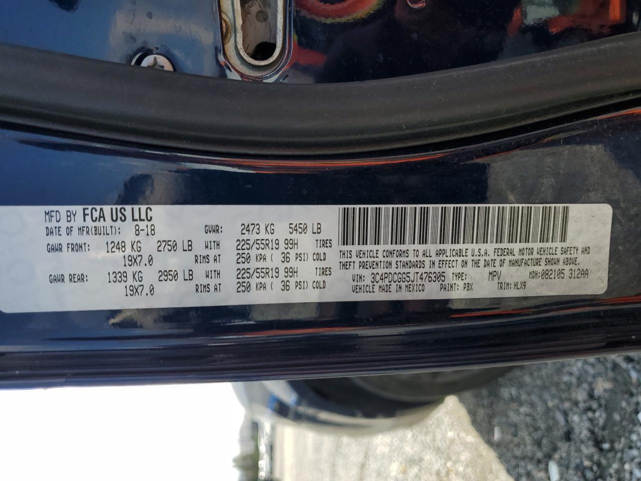 2018 Dodge Journey Crossroad VIN: 3C4PDCGG5JT476305 Lot: 80611675