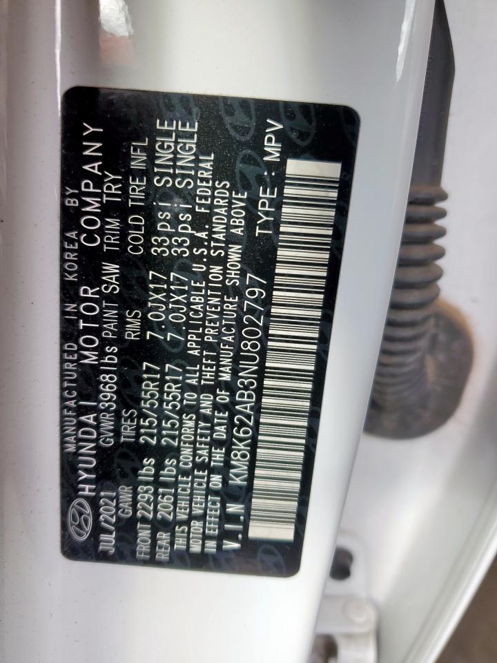 2022 Hyundai Kona Sel VIN: KM8K62AB3NU802797 Lot: 83961955