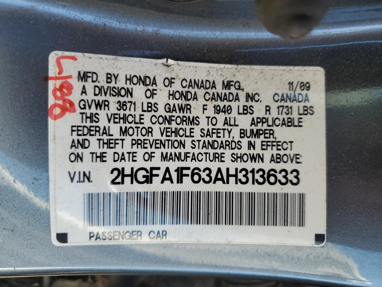 2010 Honda Civic Lx-S VIN: 2HGFA1F63AH313633 Lot: 71559155