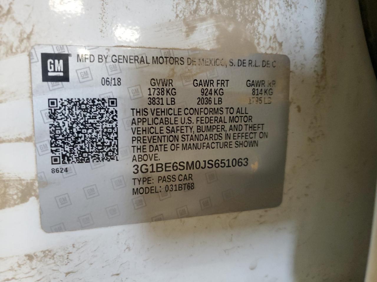 2018 Chevrolet Cruze Lt VIN: 3G1BE6SM0JS651063 Lot: 80057975