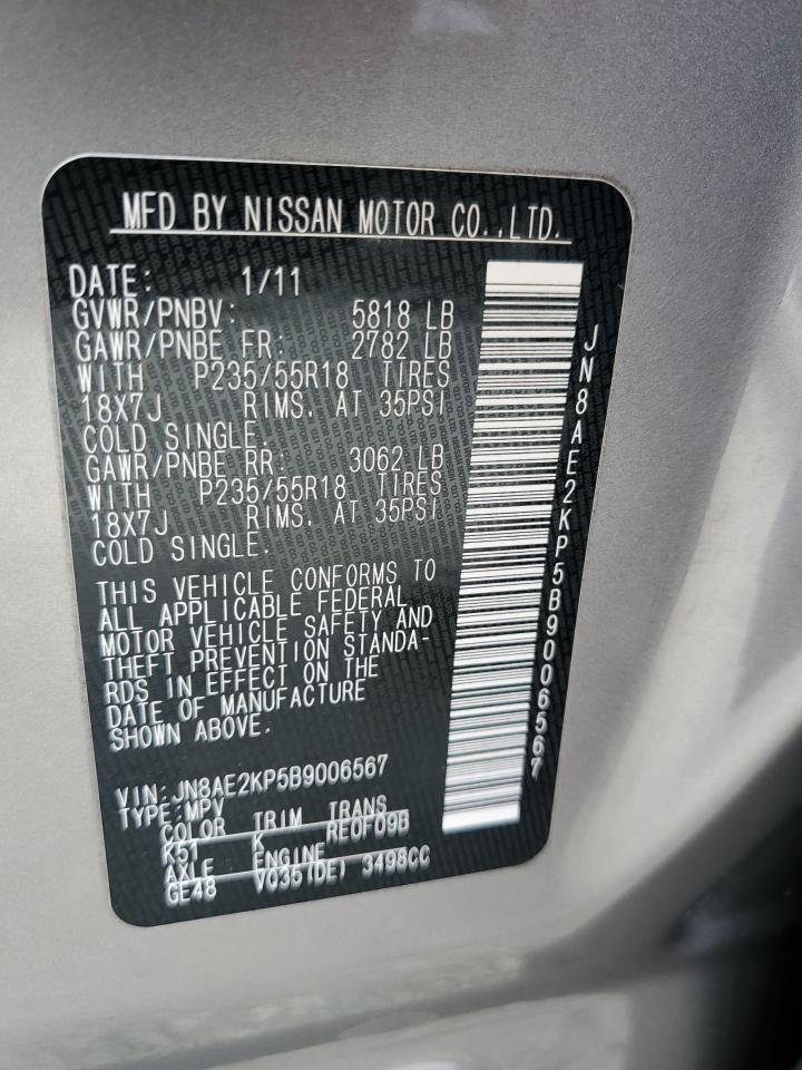 2011 Nissan Quest S VIN: JN8AE2KP5B9006567 Lot: 81931675