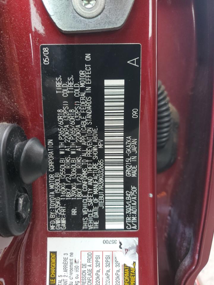 2008 Toyota 4Runner Limited VIN: JTEBU17R38K032685 Lot: 81111005