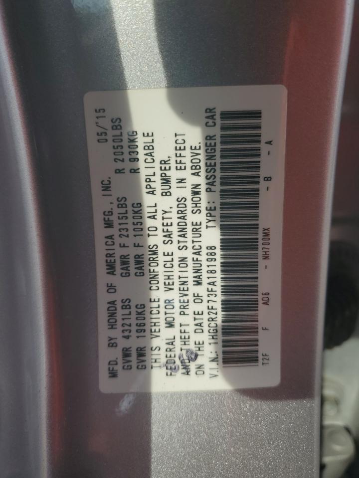2015 Honda Accord Ex VIN: 1HGCR2F73FA181988 Lot: 72028175