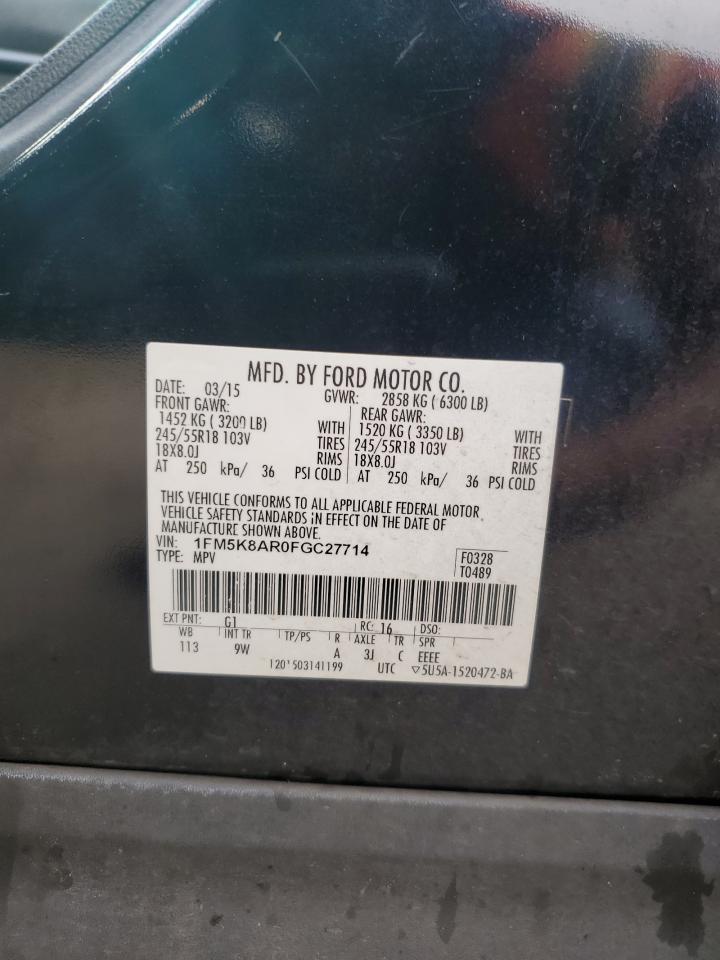 2015 Ford Explorer Police Interceptor VIN: 1FM5K8AR0FGC27714 Lot: 80074785