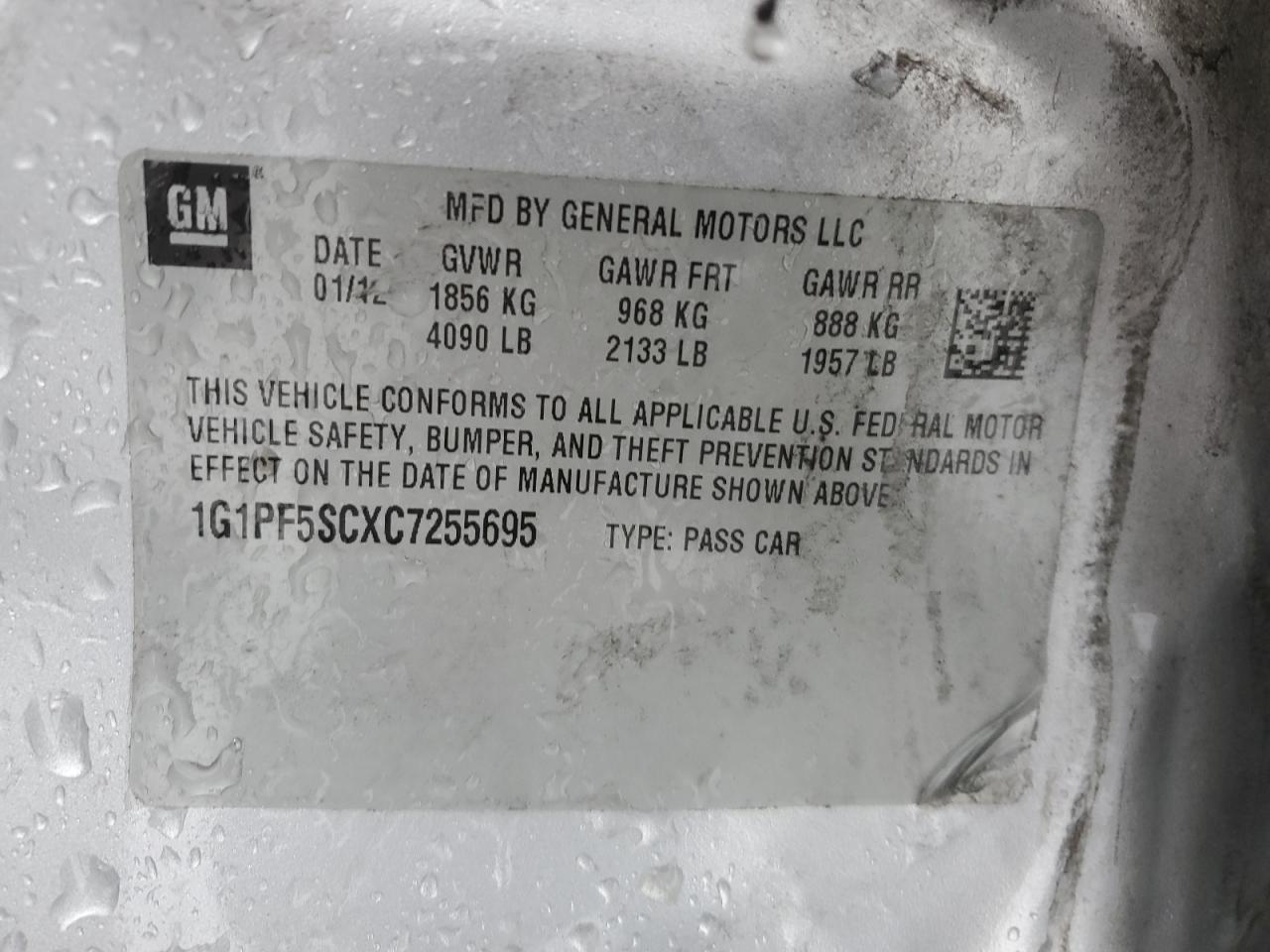 2012 Chevrolet Cruze Lt VIN: 1G1PF5SCXC7255695 Lot: 80992975