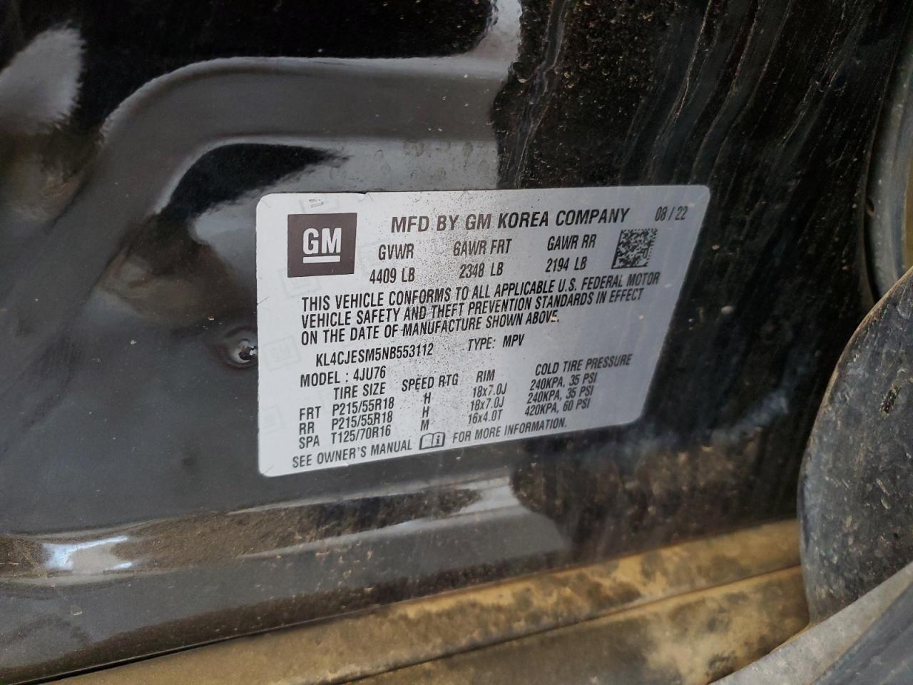 2022 Buick Encore Preferred VIN: KL4CJESM5NB553112 Lot: 80605235