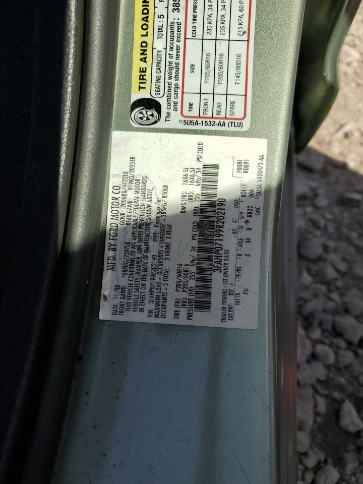 2009 Ford Fusion Se VIN: 3FAHP07199R202190 Lot: 81889105