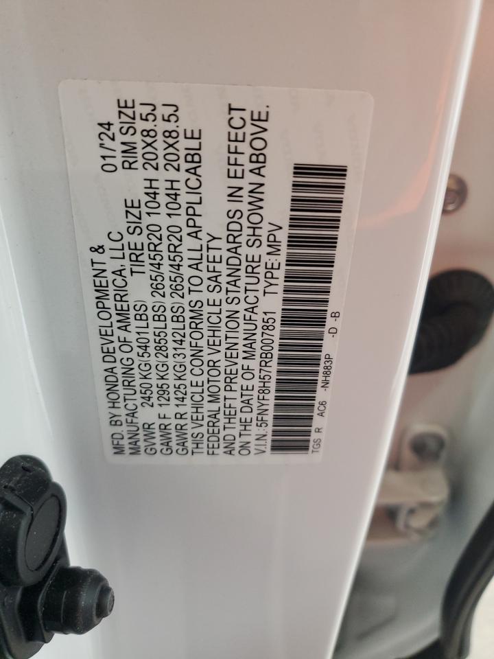 2024 Honda Passport Exl VIN: 5FNYF8H57RB007851 Lot: 80802995