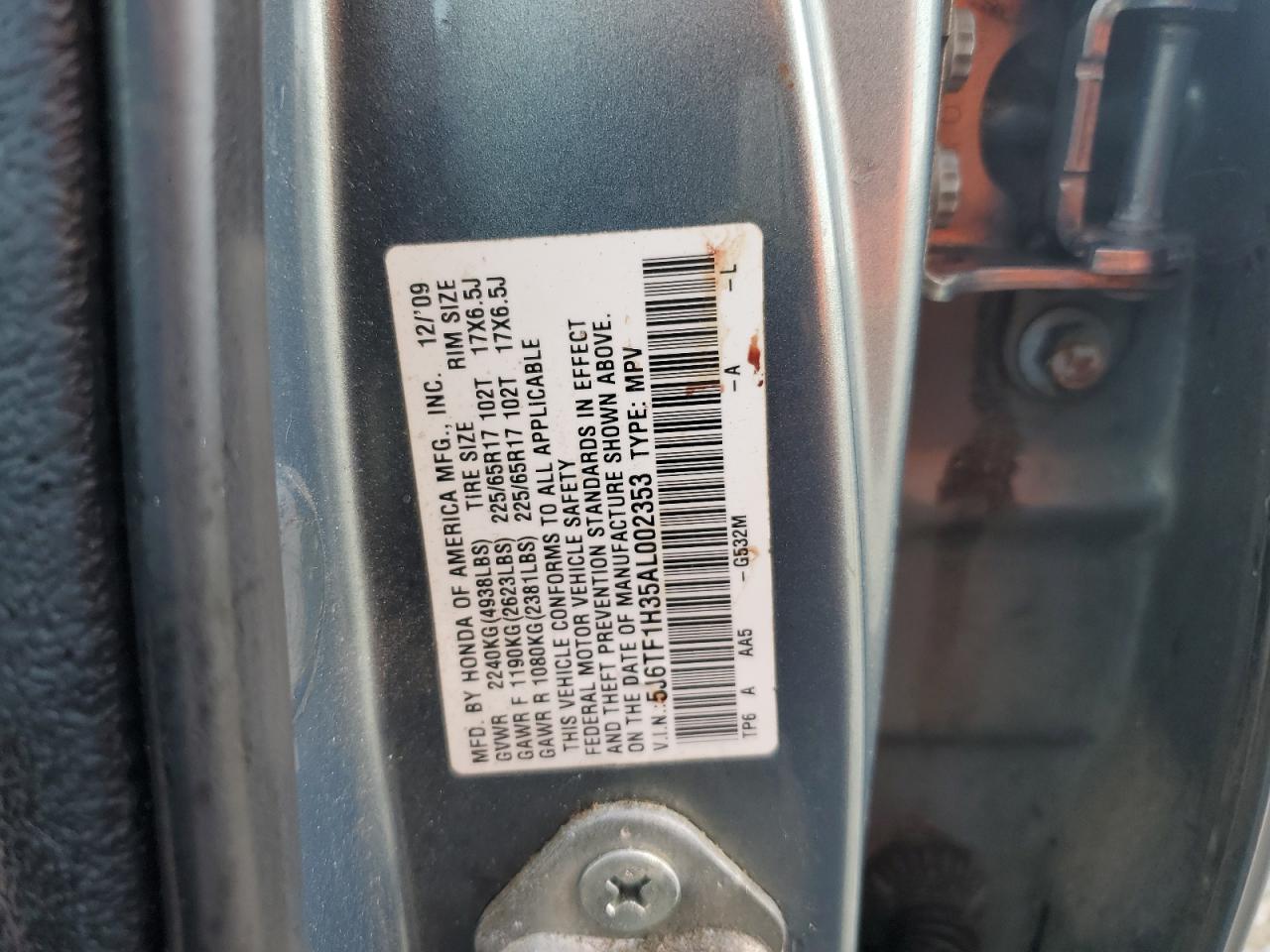 2010 Honda Accord Crosstour Ex VIN: 5J6TF1H35AL002353 Lot: 71112685