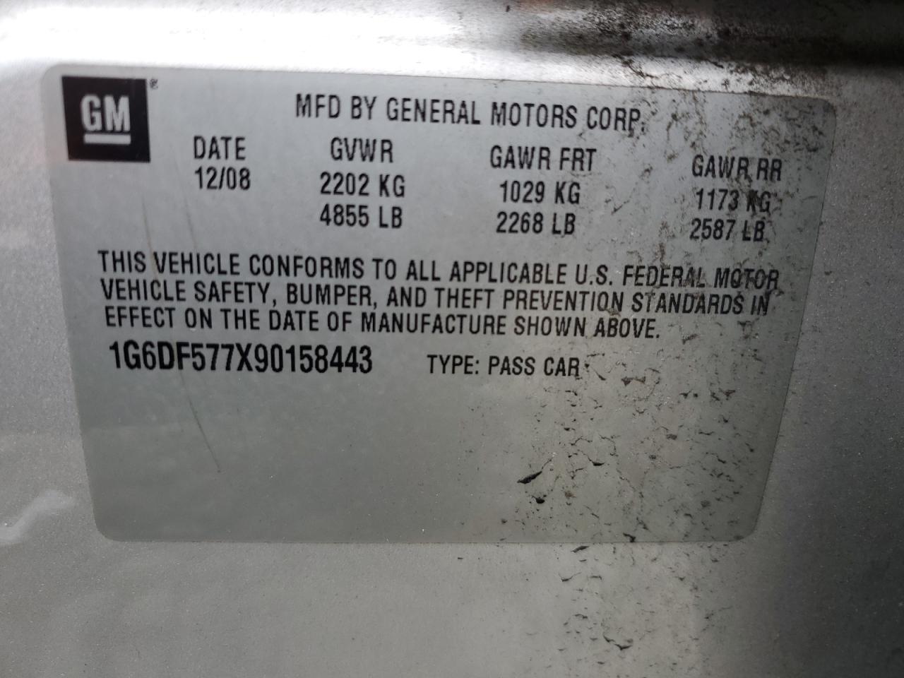 2009 Cadillac Cts VIN: 1G6DF577X90158443 Lot: 80340315