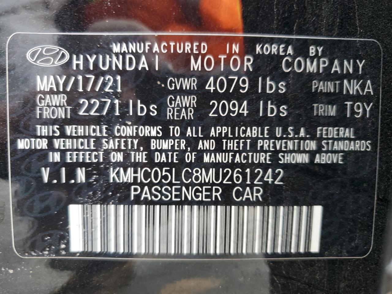 2021 Hyundai Ioniq Limited VIN: KMHC05LC8MU261242 Lot: 71490995