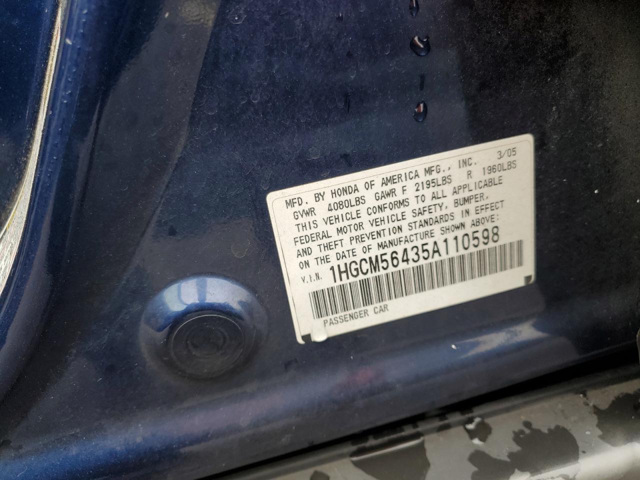 2005 Honda Accord Lx VIN: 1HGCM56435A110598 Lot: 80706375