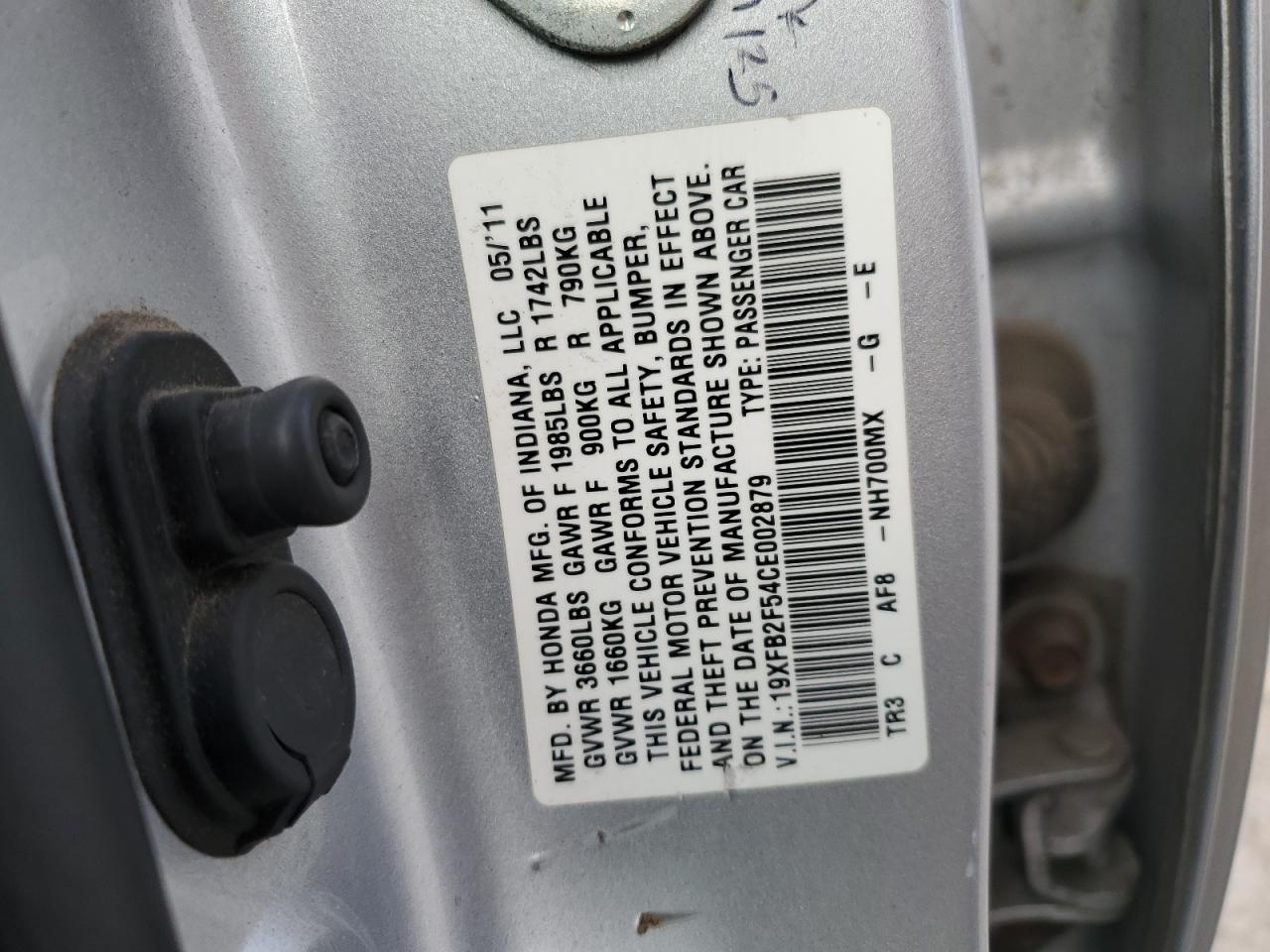 2012 Honda Civic Lx VIN: 19XFB2F54CE002879 Lot: 80917065