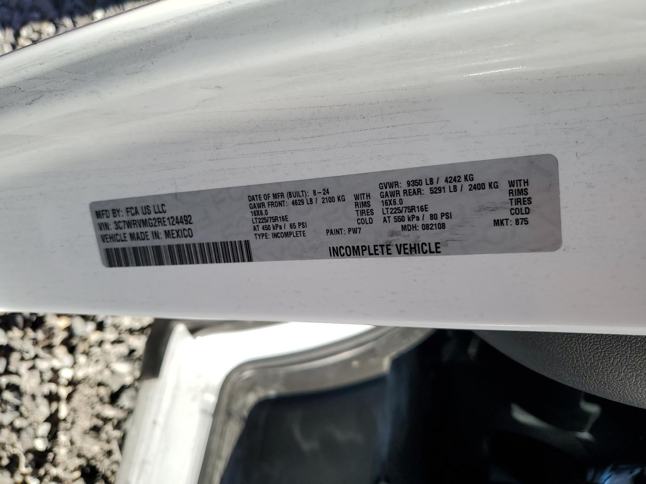 2024 Ram Promaster 3500 3500 Standard VIN: 3C7WRVMG2RE124492 Lot: 80527025