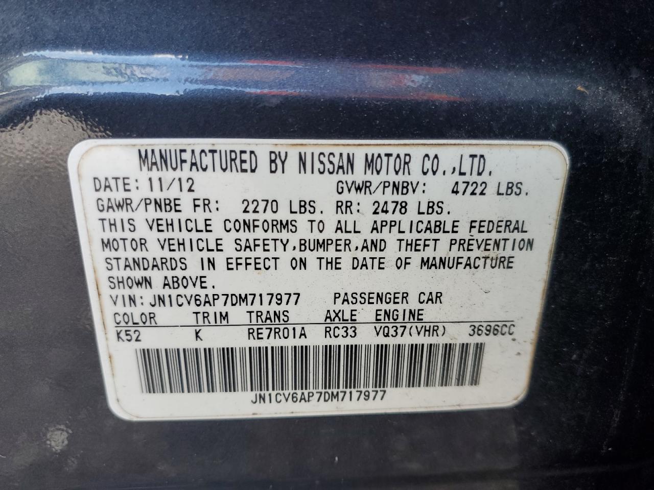 2013 Infiniti G37 Base VIN: JN1CV6AP7DM717977 Lot: 81803495