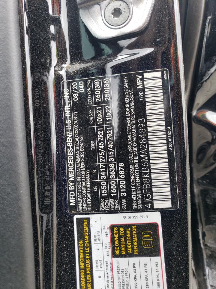 2021 Mercedes-Benz Gle 63 Amg 4Matic VIN: 4JGFB8KB6MA284893 Lot: 83991725