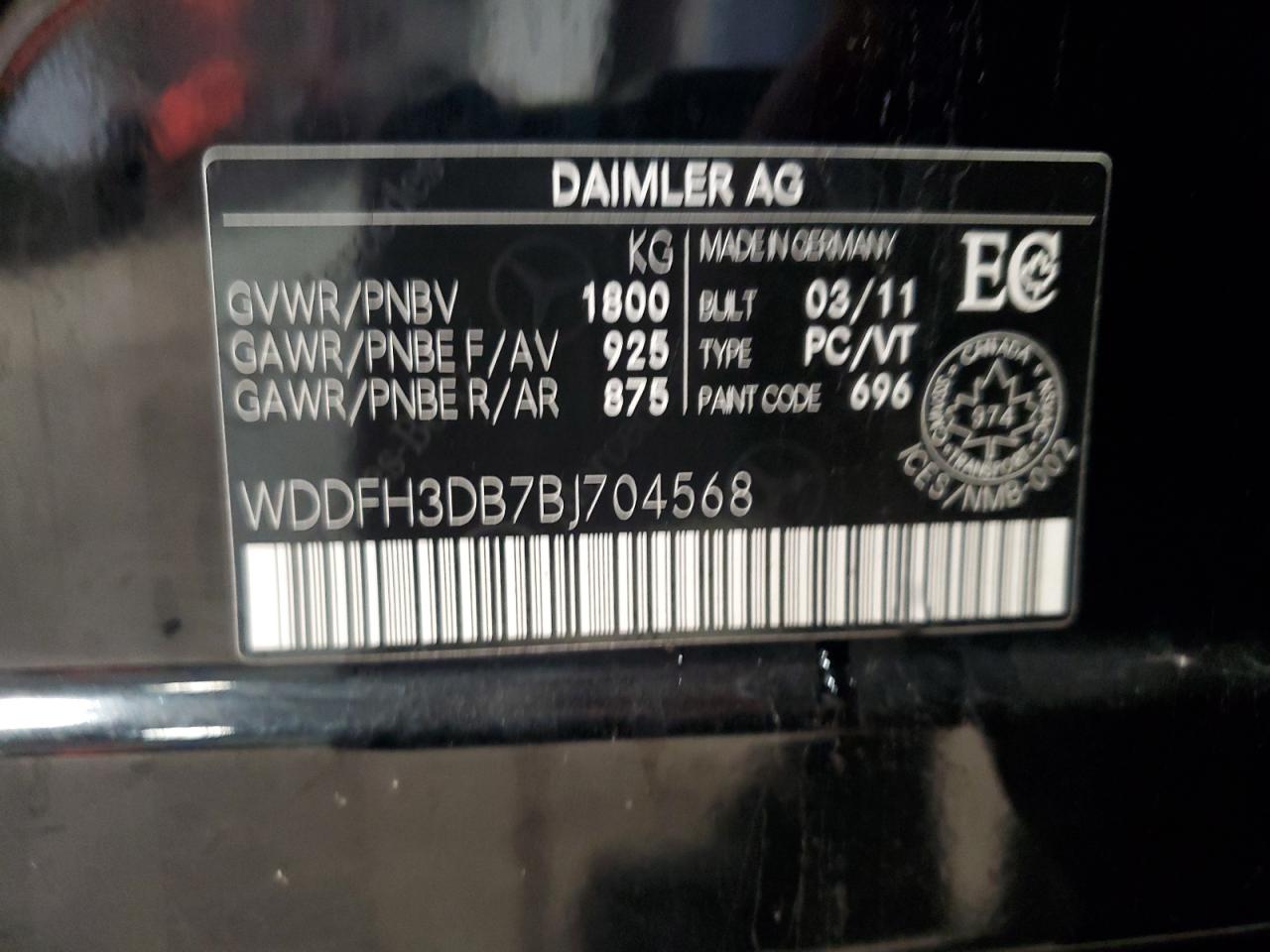 2011 Mercedes-Benz B200 VIN: WDDFH3DB7BJ704568 Lot: 80433995