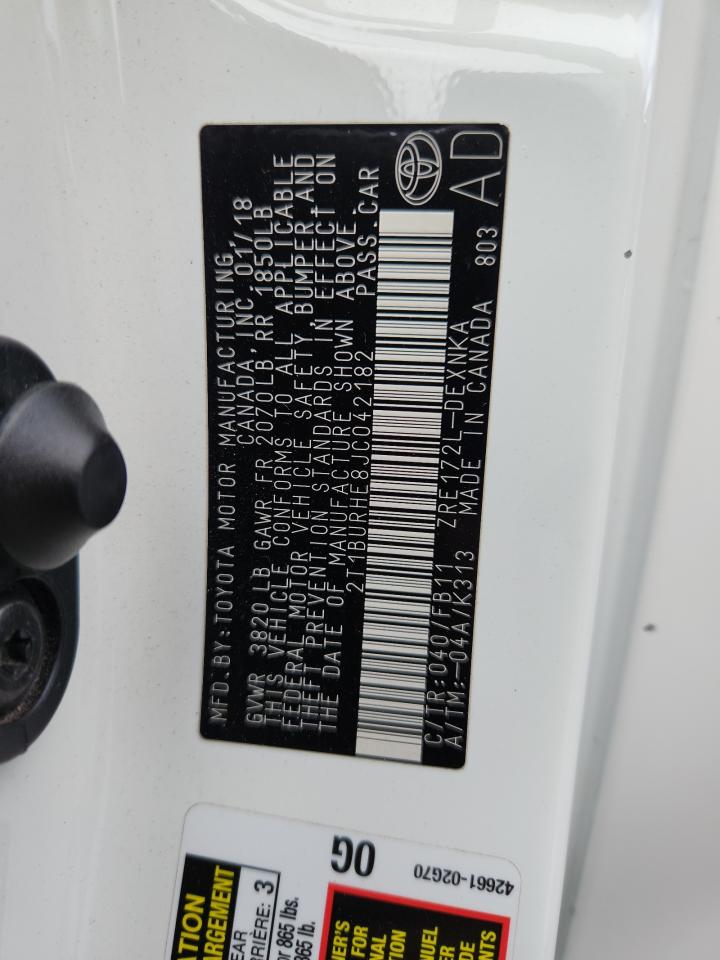 2018 Toyota Corolla L VIN: 2T1BURHE8JC042182 Lot: 71880205