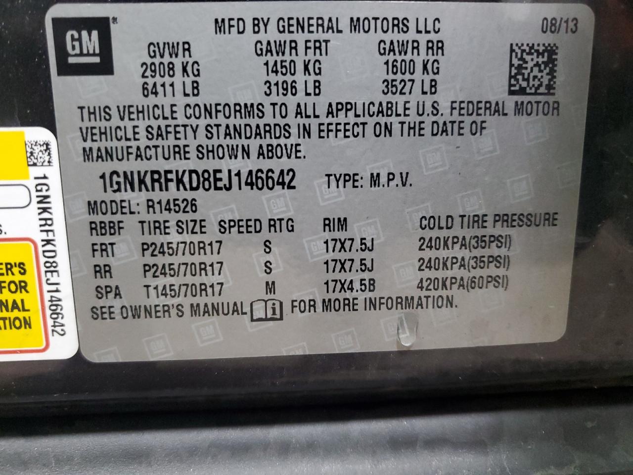 2014 Chevrolet Traverse Ls VIN: 1GNKRFKD8EJ146642 Lot: 81749745