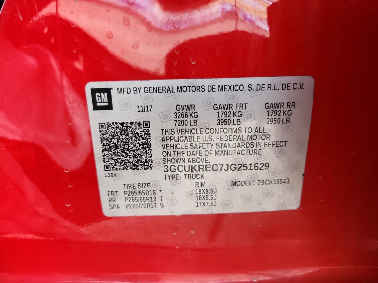 2018 Chevrolet Silverado K1500 Lt VIN: 3GCUKREC7JG251629 Lot: 71451945