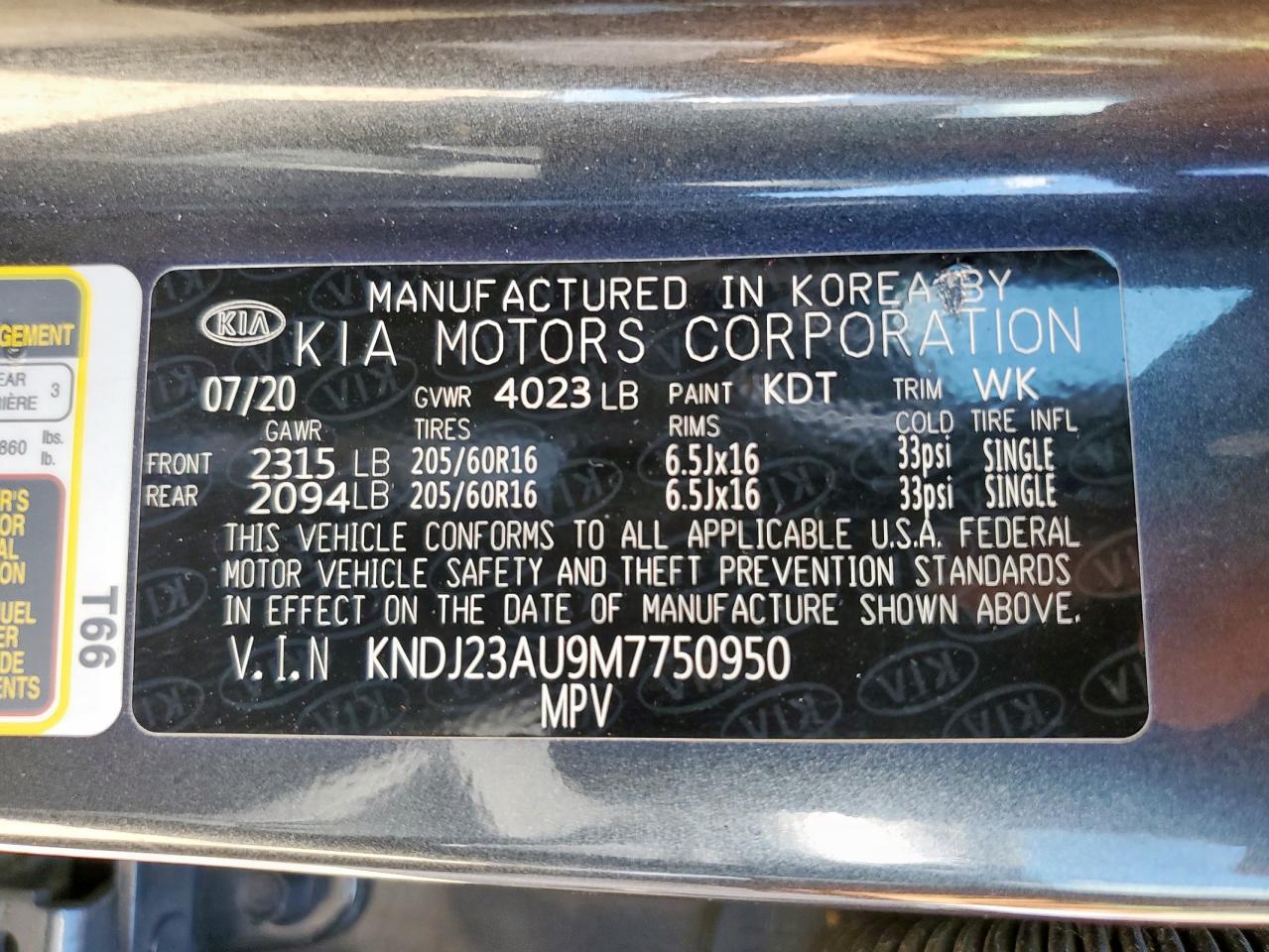 2021 Kia Soul Lx VIN: KNDJ23AU9M7750950 Lot: 83813455