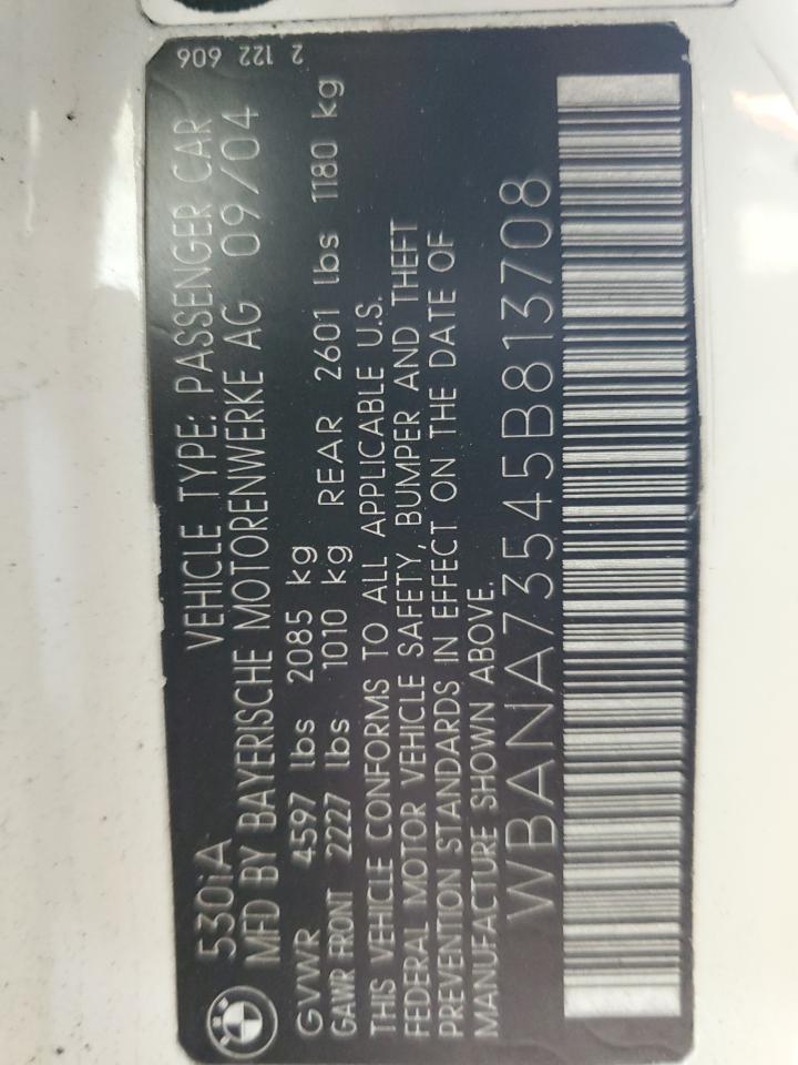 2005 BMW 530 I VIN: WBANA73545B813708 Lot: 81842115
