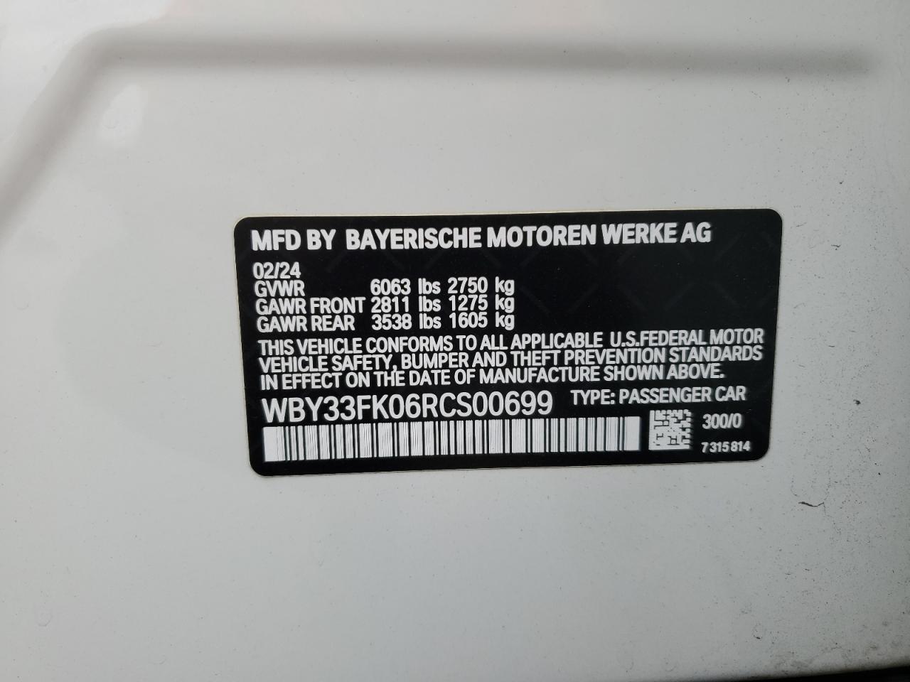 2024 BMW I5 Edrive 40 VIN: WBY33FK06RCS00699 Lot: 84777265