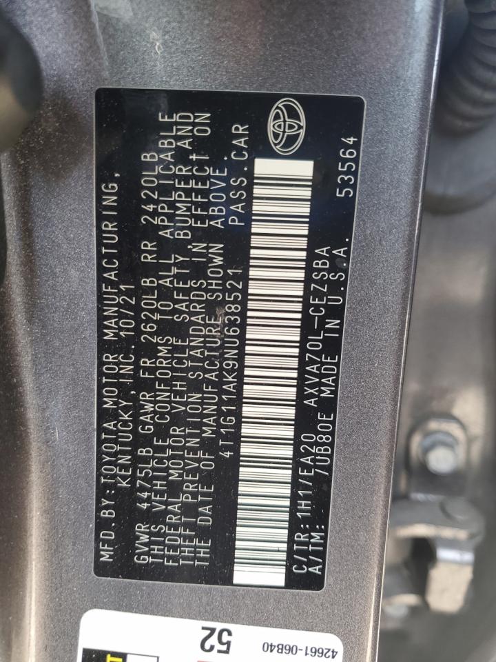 2022 Toyota Camry Se VIN: 4T1G11AK9NU638521 Lot: 81290335