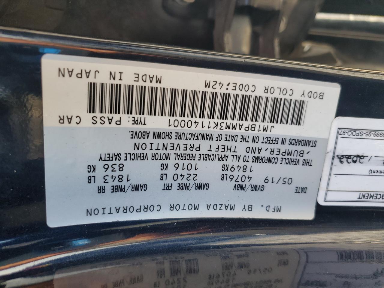 2019 Mazda 3 Preferred VIN: JM1BPAMM3K1140001 Lot: 81037205