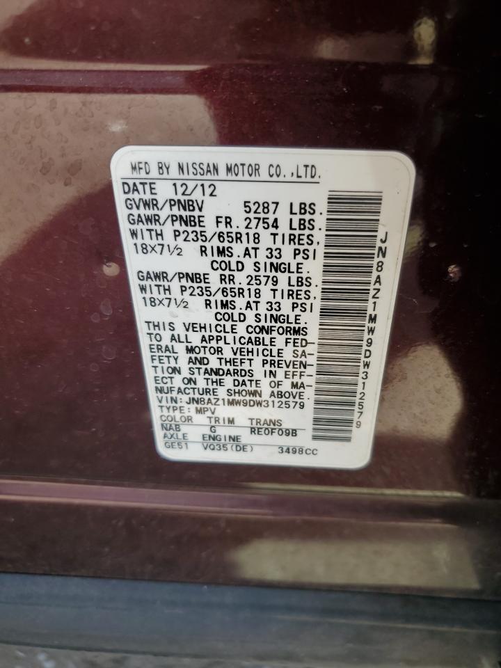 2013 Nissan Murano S VIN: JN8AZ1MW9DW312579 Lot: 71358895