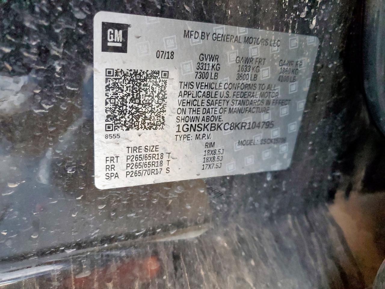 2019 Chevrolet Tahoe K1500 Lt VIN: 1GNSKBKC8KR104795 Lot: 81811545