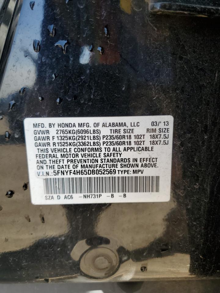 2013 Honda Pilot Exl VIN: 5FNYF4H65DB052569 Lot: 81643025