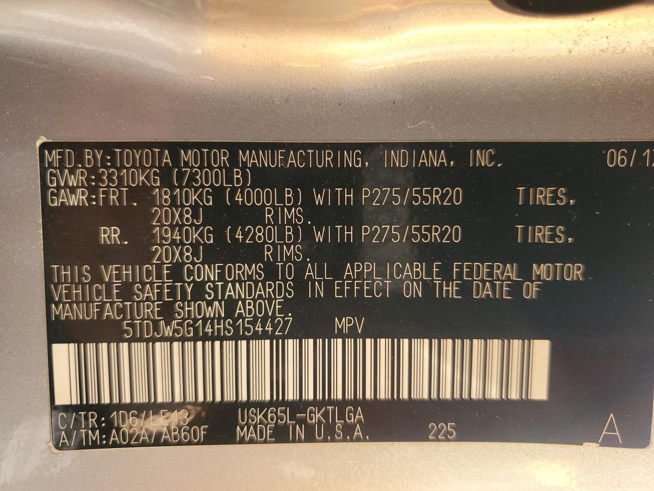 2017 Toyota Sequoia Limited VIN: 5TDJW5G14HS154427 Lot: 84643005