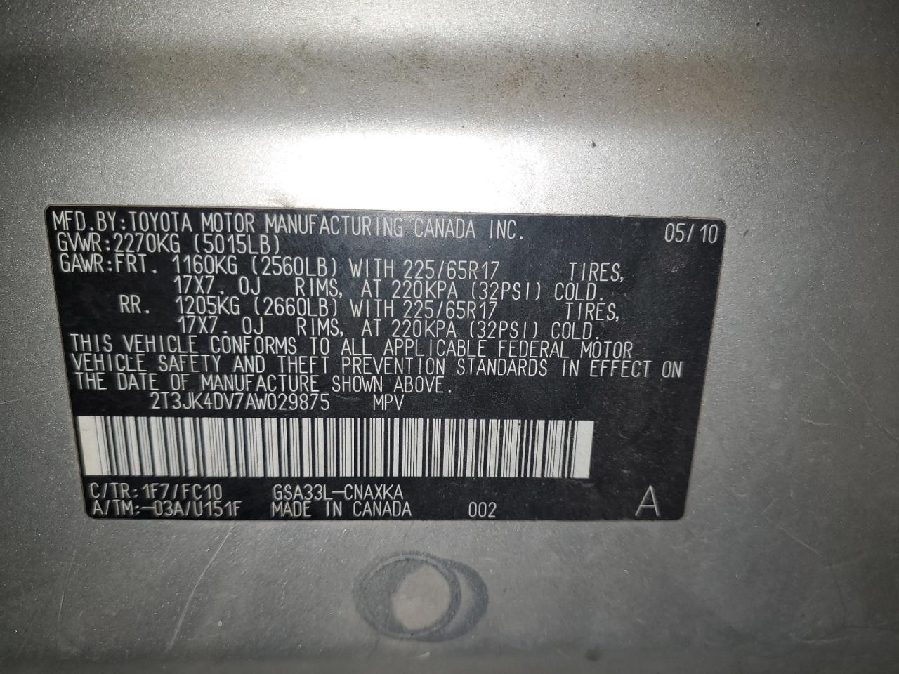 2010 Toyota Rav4 VIN: 2T3JK4DV7AW029875 Lot: 80755965