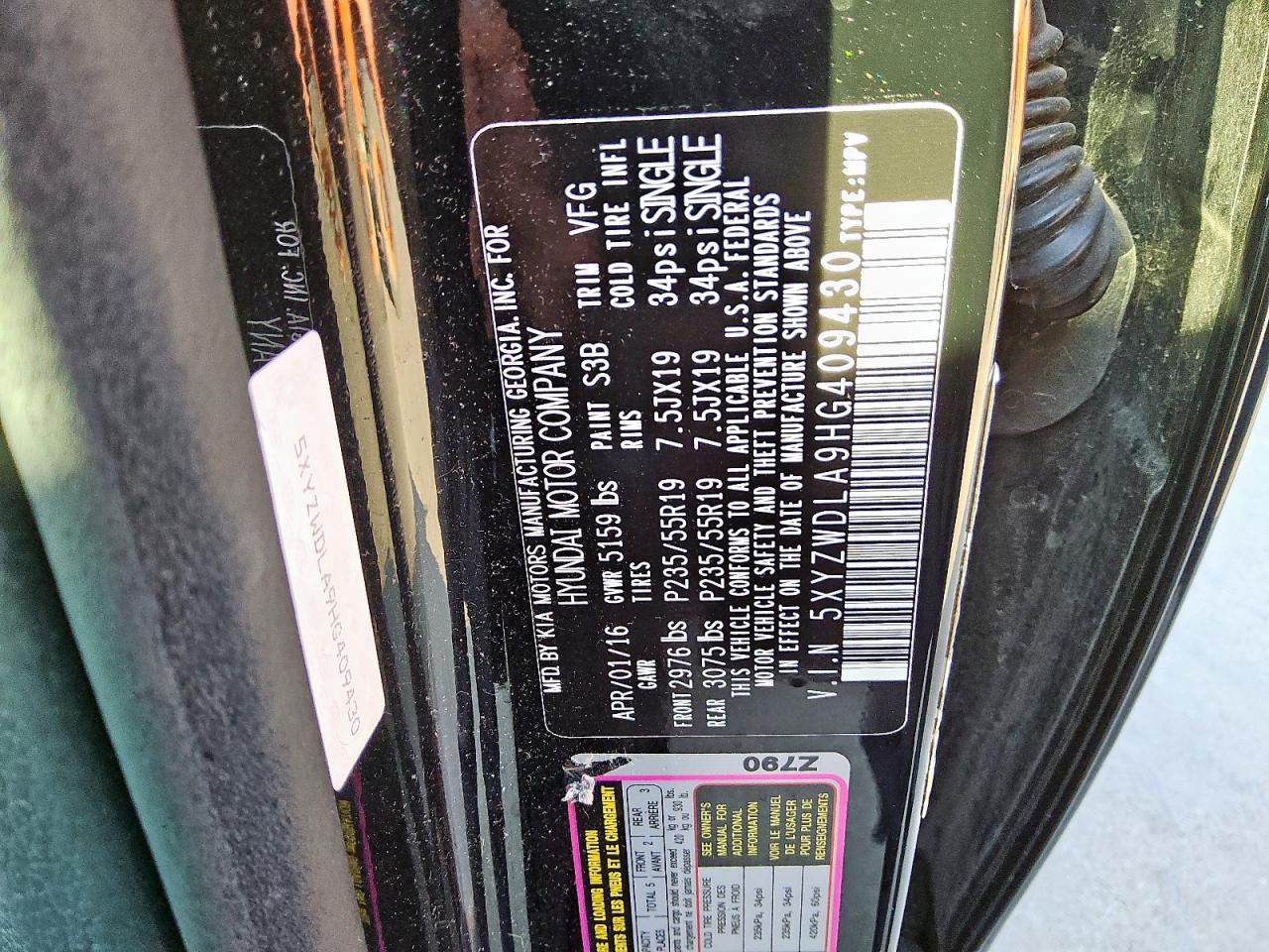 2017 Hyundai Santa Fe Sport VIN: 5XYZWDLA9HG409430 Lot: 80186945