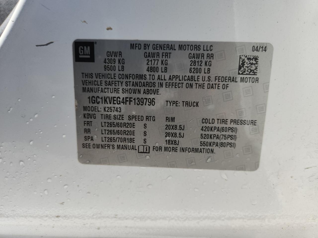 2015 Chevrolet Silverado K2500 Heavy Duty Lt VIN: 1GC1KVEG4FF139796 Lot: 71464455