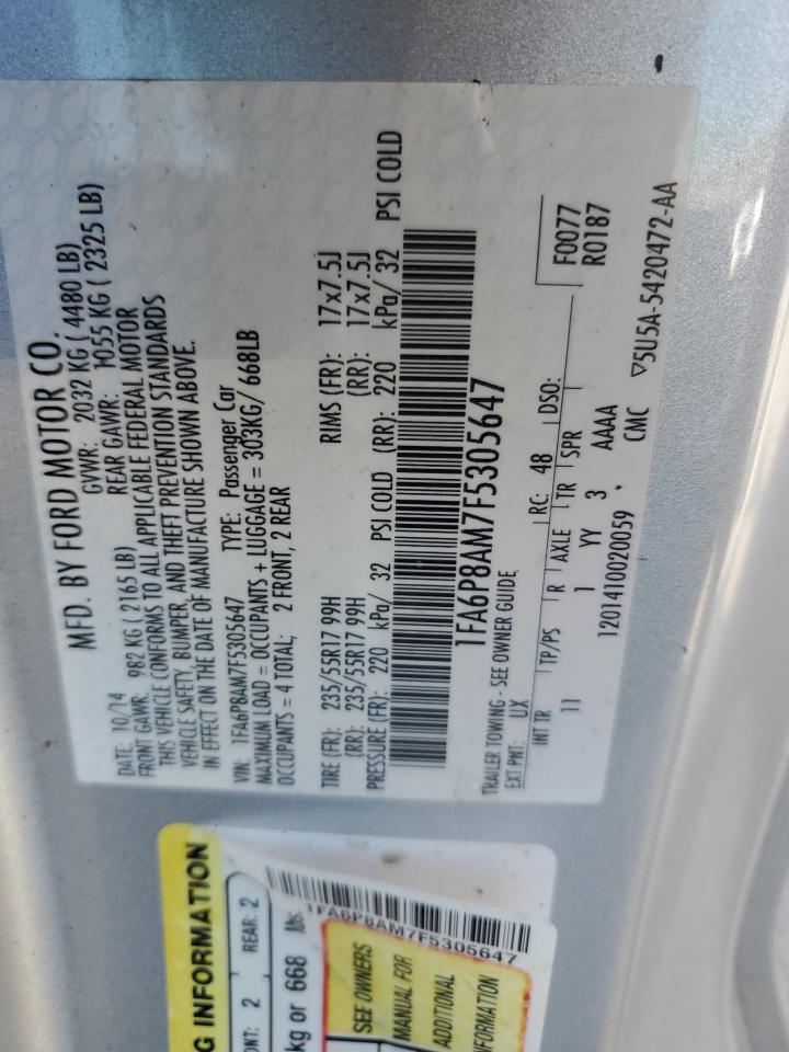 2015 Ford Mustang VIN: 1FA6P8AM7F5305647 Lot: 80160235