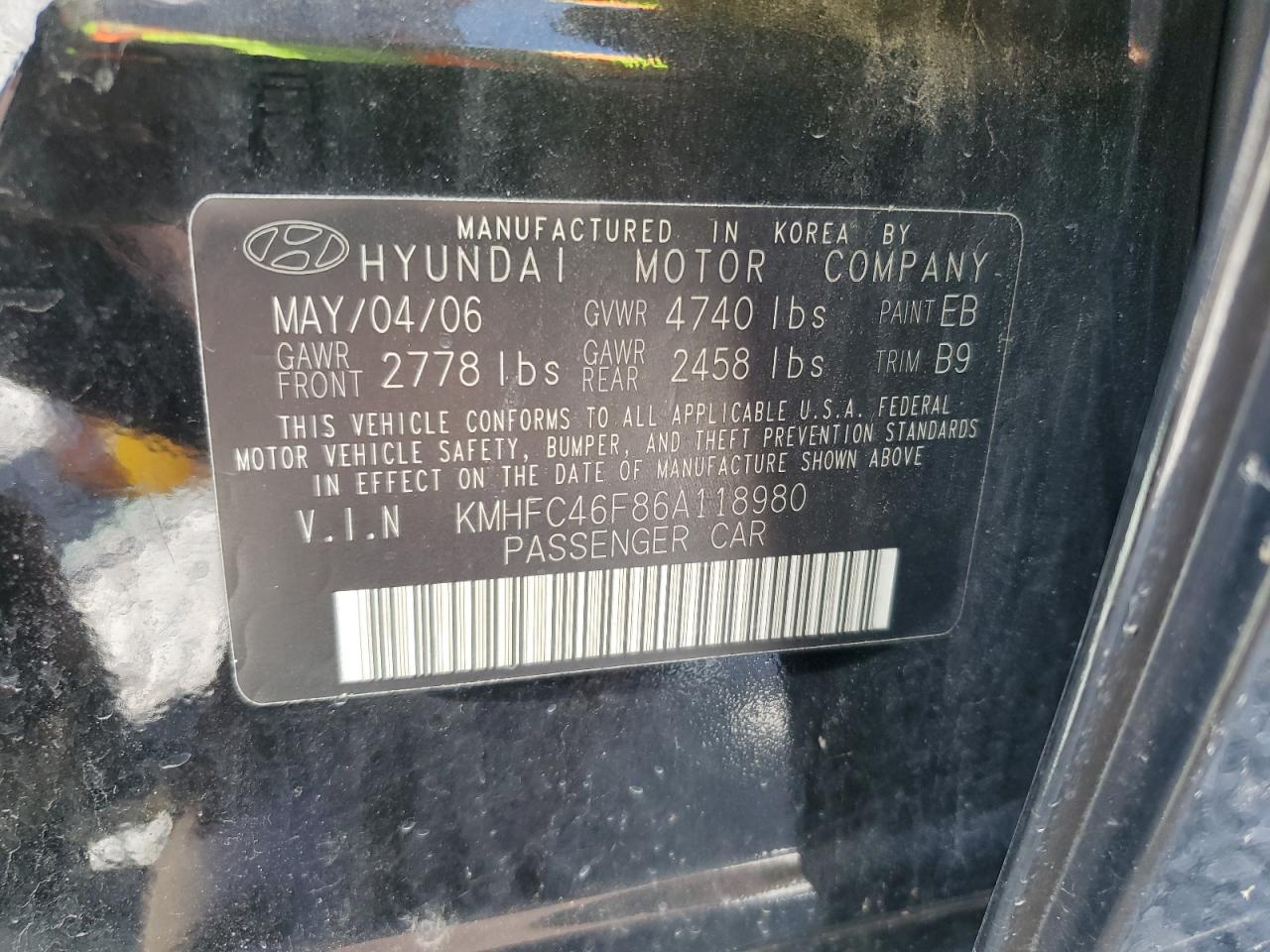 2006 Hyundai Azera Se VIN: KMHFC46F86A118980 Lot: 70759875