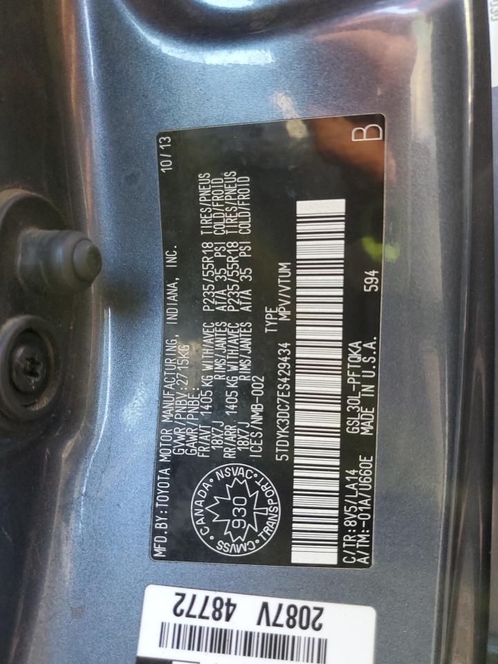 2014 Toyota Sienna Xle VIN: 5TDYK3DC7ES429434 Lot: 81621905