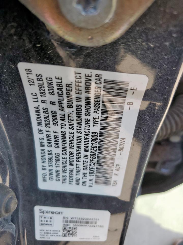 2019 Honda Civic Lx VIN: 19XFC2F60KE013009 Lot: 80920875